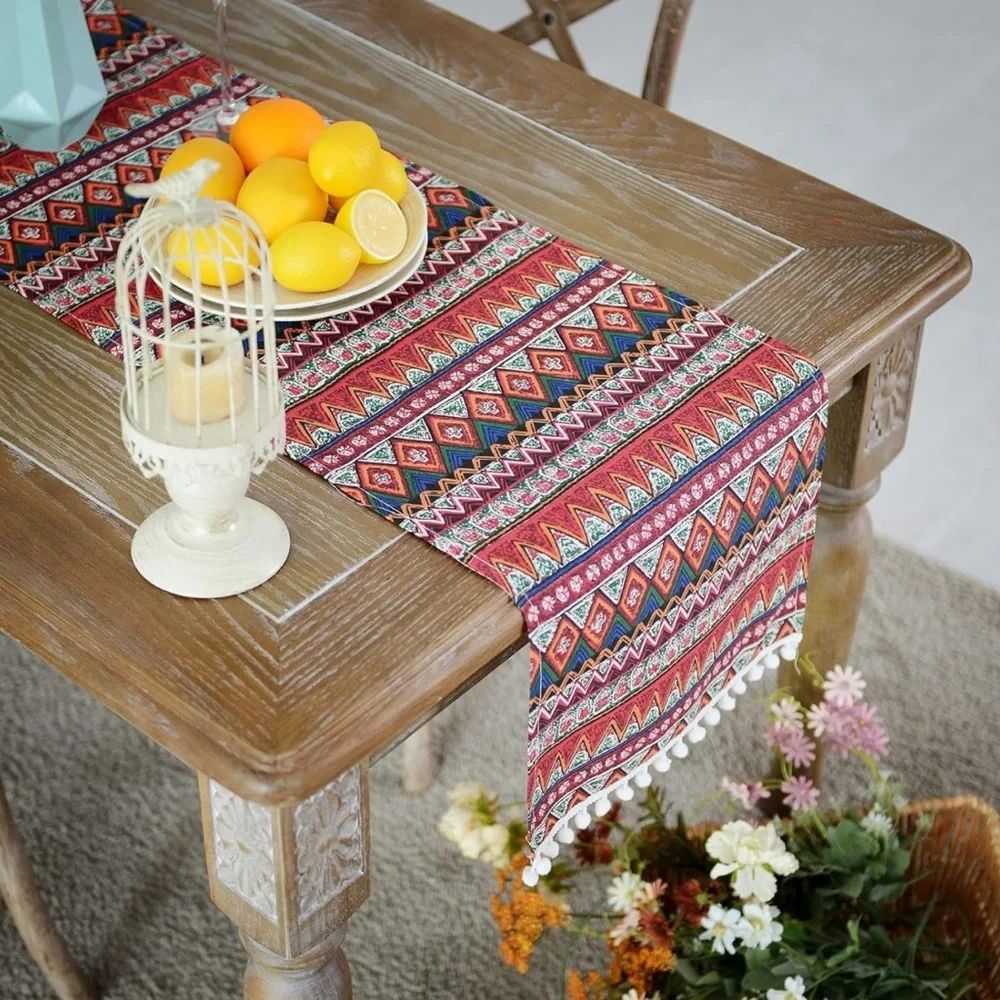 SUTAVIA Natural Cotton Lace Table Runner Black Floral Embroidery Beige Macrame T - Picture 2 of 7
